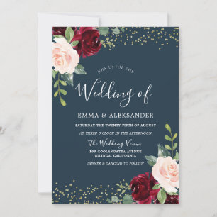 Burgundy Blush Glitter Fall Autumn Wedding Invite