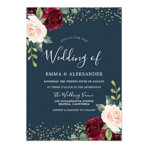 Image of Burgundy Blush Glitter Fall Autumn Wedding Invite
