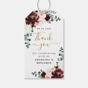 Burgundy Blush Gold Floral Thank You Favour Weddin Gift Tags