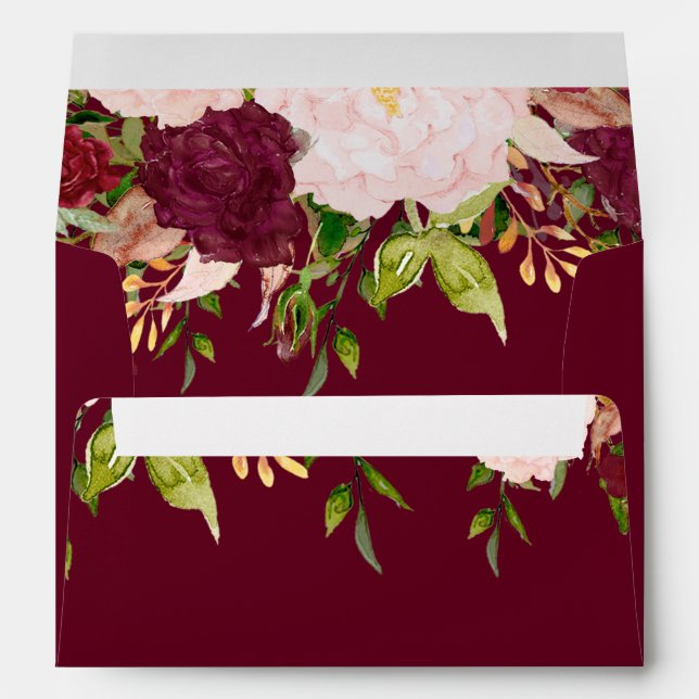 Burgundy Blush Gold Floral Wedding Envelope (Back (Bottom))