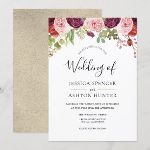 Burgundy Blush & Gold Floral Wedding Invite