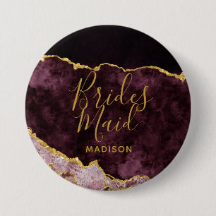 Burgundy Blush Gold Foil Agate Marble Bridesmaid 7.5 Cm Round Badge