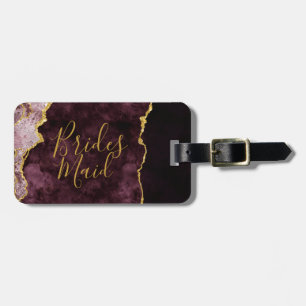 Burgundy Blush Gold Foil Agate Marble Bridesmaid Luggage Tag