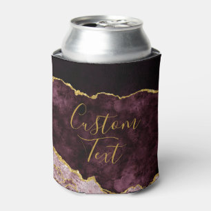 Burgundy Blush Gold Foil Agate Marble Custom Text Can Cooler