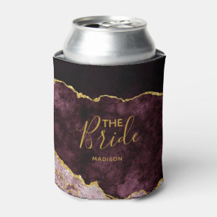 Burgundy Blush Gold Foil Agate Marble the Bride Can Cooler