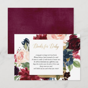 Burgundy blush gold girl baby shower book request  enclosure card