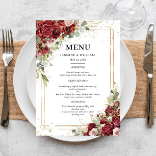 Burgundy Blush Gold Greenery Wedding Menu