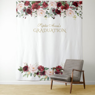 Burgundy Blush Graduation Photo Booth Backdrop Tapestry