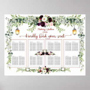 Burgundy Blush Greenery 160 Guest Seating Poster