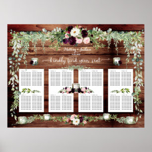 Burgundy Blush Greenery Garland 160 Guest Seating Poster