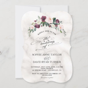 Burgundy Blush Ivory Floral Bloom Marble Wedding Invitation