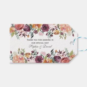Burgundy Blush Ivory Floral Borders Wedding Gift Tags