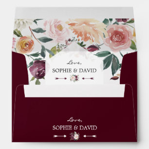 Burgundy Blush Ivory Floral Geometric Wedding Envelope