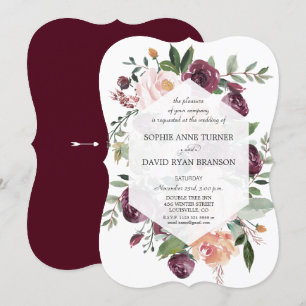Burgundy Blush Ivory Floral Geometric Wedding Invitation