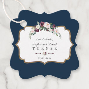 Burgundy Blush Ivory Floral Gold Navy Blue Wedding Favour Tags