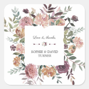 Burgundy Blush Ivory Floral Wreath Wedding Square Sticker