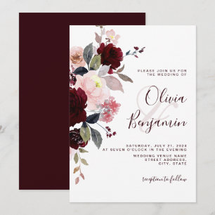 Burgundy Blush Marsala Elegant Floral Wedding Invitation