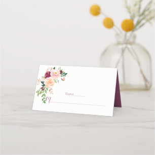 Burgundy Blush Mauve Floral Bouquet Place Cards