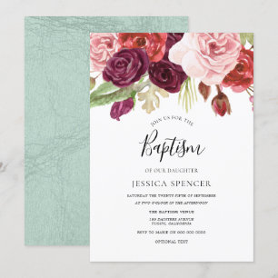Burgundy Blush & Mint Floral Baptism Invite