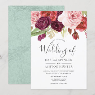 Burgundy Blush Mint Trendy All Seasons Wedding Invitation