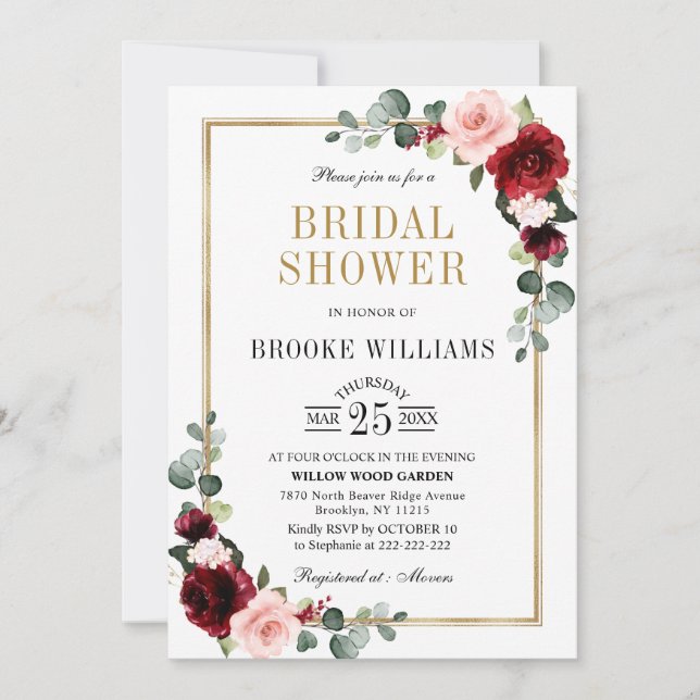Burgundy Blush Modern Geometric Bridal Shower Invitation (Front)