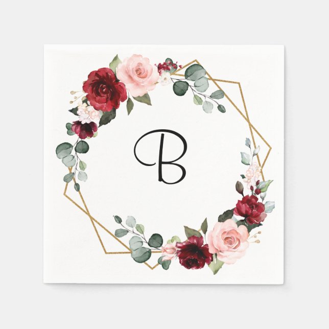 Burgundy Blush Modern Geometric Bridal Shower Napkin (Front)