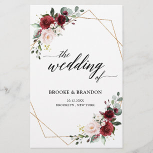 Burgundy Blush Modern Geometric Wedding Program