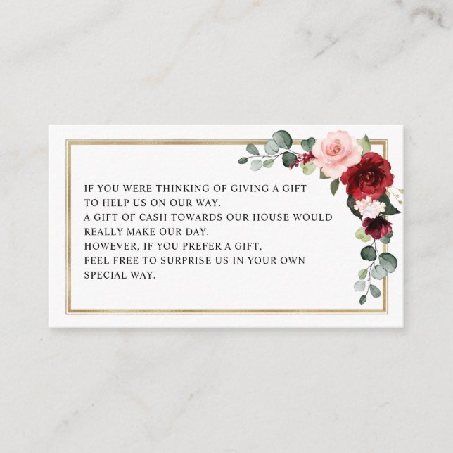 Burgundy Blush Modern Geometric Wishing well Enclosure Card (Front)