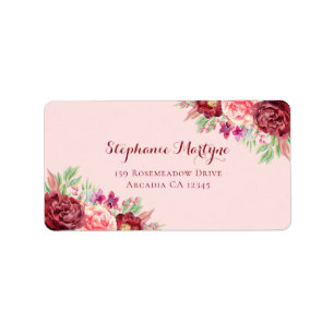 Burgundy Blush Modern Watercolor Floral Label
