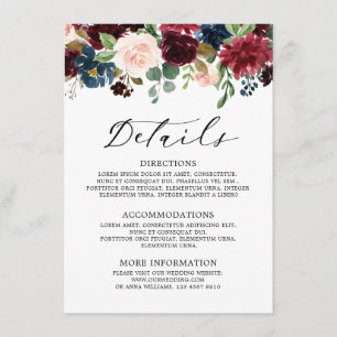 Burgundy Blush Navy Blue Botanical Floral Boho Enclosure Card