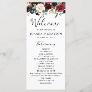 Burgundy Blush Navy Blue Botanical Floral Boho Programme