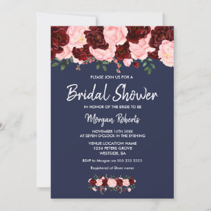 Burgundy Blush Navy Blue Bridal Shower Invitation