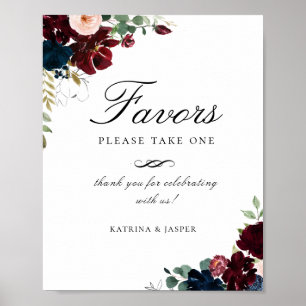 Burgundy Blush Navy Blue Floral Favour Wedding Sig Poster