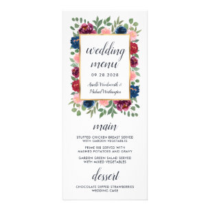 Burgundy Blush Navy Blue Gold Wedding Menu Cards
