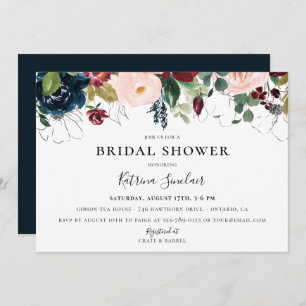 Burgundy Blush Navy Fall Floral Bridal Shower Invitation
