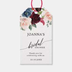 Burgundy Blush Navy Floral Blossom Bridal Shower Gift Tags
