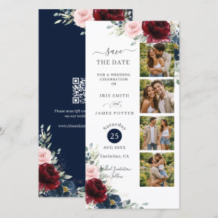 Burgundy Blush Navy Floral Photo Booth Wedding QR  Save The Date
