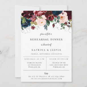 Burgundy Blush Navy Floral Rehearsal Dinner Announcement