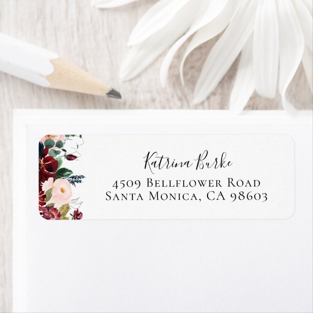 Burgundy Blush Navy Floral Return Address (Insitu)