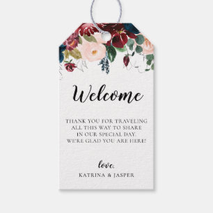 Burgundy Blush Navy Floral Wedding Welcome Bag Gift Tags