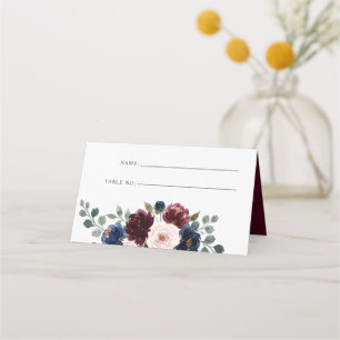 Burgundy Blush Navy Greenery Floral Wedding Place Card