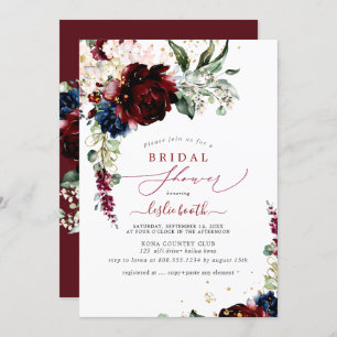 Burgundy Blush Navy H2 Peonies Bridal Shower Invitation