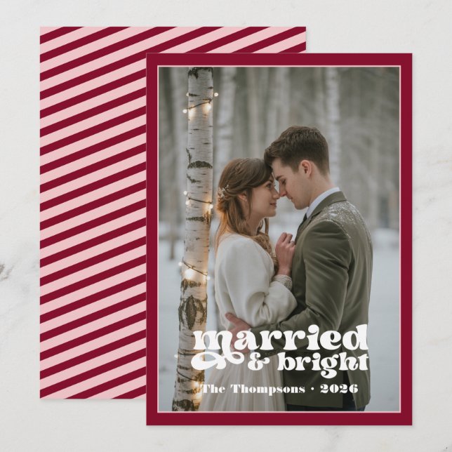 Burgundy & Blush Newlyweds Christmas Holiday Card (Front/Back)