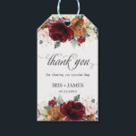 Burgundy Blush Orange Floral Wedding Thank You Gift Tags<br><div class="desc">Personalise these chic floral thank you favour tags with your own wording, simply press the customise it button to further re-arrange and format the style and placement of the text.  Great for wedding, bridal shower, baby shower, birthday party, Christening / Baptism and more! Matching items available in store! (c) The...</div>