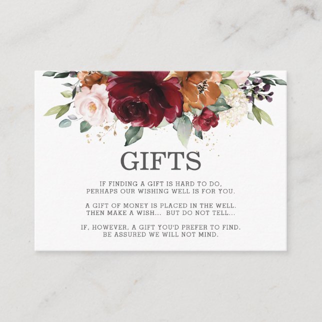 Burgundy Blush Orange Floral Wedding Wishing Well Enclosure Card (Front)