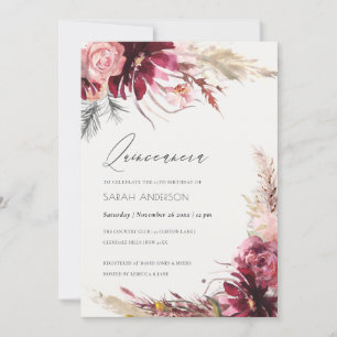 Burgundy Blush Pampas Grass Quinceanera Invite