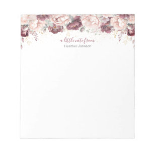 Burgundy Blush Peony and Rose Custom Notepad