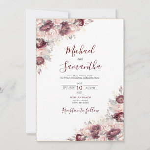 Burgundy Blush Peony and Roses Wedding Invitation