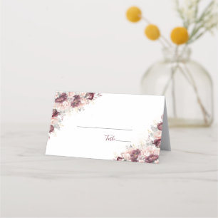 Burgundy Blush Peony and Roses Wedding Place Card