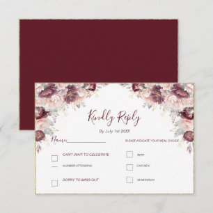 Burgundy Blush Peony and Roses Wedding RSVP Card